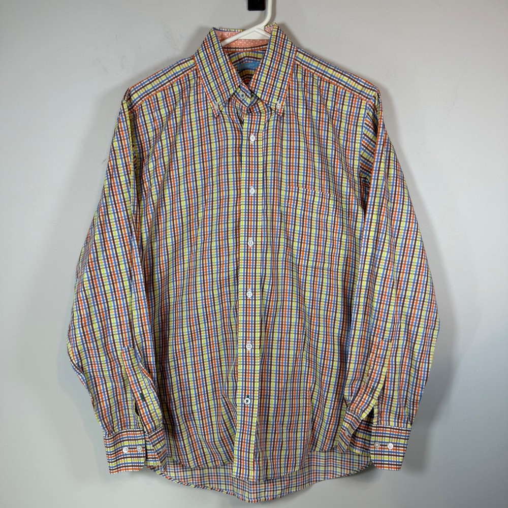J. McLaughlin Button Down Men's S Multi Color Plaid Cotton Coastal Crisp Preppy